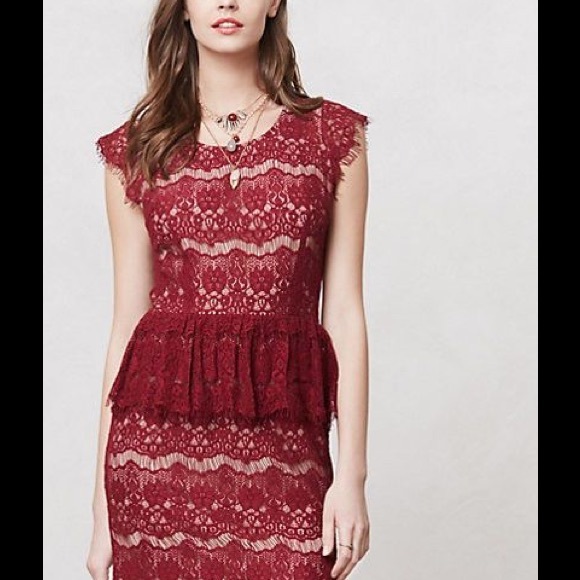 Anthropologie Dresses & Skirts - EUC Anthro Red Lace Peplum Cocktail Dress